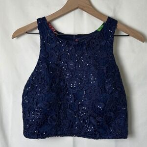 Sequin Hearts Navy Lace Sequin Crop Tank Top Size 8/9 Fairy Goth Whimsigoth